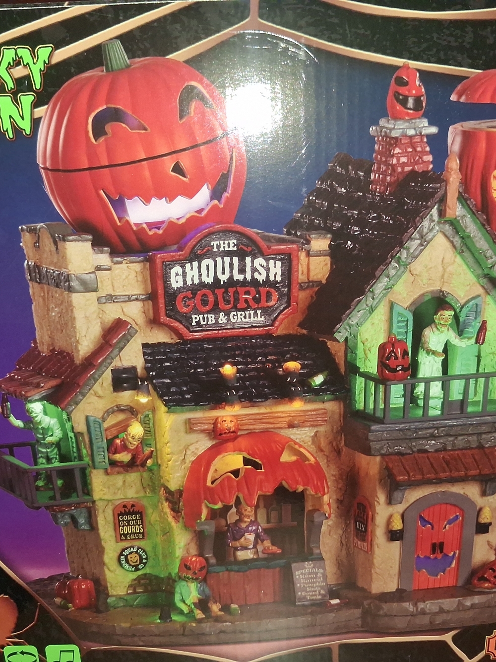 Lemax Pumpkin-Top Ghoulish Gourd Pub & Grill - Orange, Green, Black